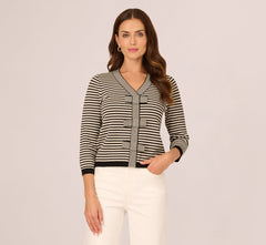 Three Quarter Sleeve Bow Pullover Sweater In Cream Black