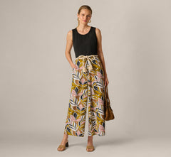 Wide Leg Rope Belt Pants In Amber Green Brushed Leaf