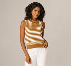 Textured Pullover Sweater Vest In Camel Ivory