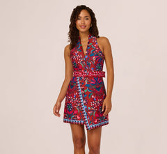 Sleeveless Paisley Wrap Skirt Short Dress In Brown Multi