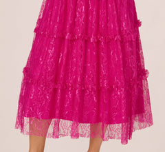 Sleeveless Square Neck Tiered Lace Midi Dress In Electric Passion