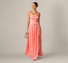 Drop Waist Butterfly Jacquard Gown In Coastal Sun