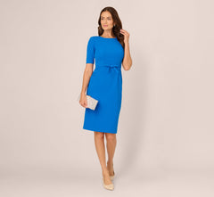 Short Sleeve Bow Waist Sheath Dress In Cool Cobalt