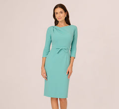 Three Quarter Sleeve Drape Collar Sheath Dress In Smoky Jade