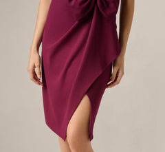 Bow Accent Stretch Wrap Dress In Cabernet
