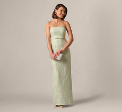 Strapless Metallic Jacquard Column Gown In Mint Glaze
