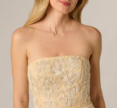 Strapless Floral Embroidered Organza Midi Dress In Maize