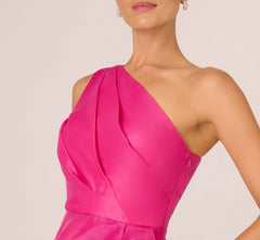 One Shoulder Tulle Cascade Gown In Lipstick