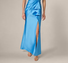 One Shoulder Draped Mikado Gown In Cool Cloud