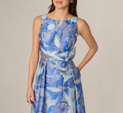 Metallic Iris Floral Organza Gown In Blue Multi