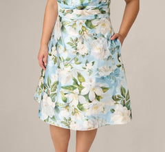 Plus Size Magnolia Floral Jacquard A Line Midi Dress In Blue Multi