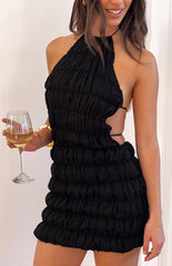 Amory Black Halter Party Mini Dress