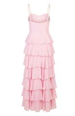 Felicity Pink Pearl Strap Ruffle Maxi Dress - PRE ORDER