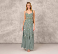 Multicolor Beaded Mermaid Gown With Sweetheart Neckline In Dark Sage