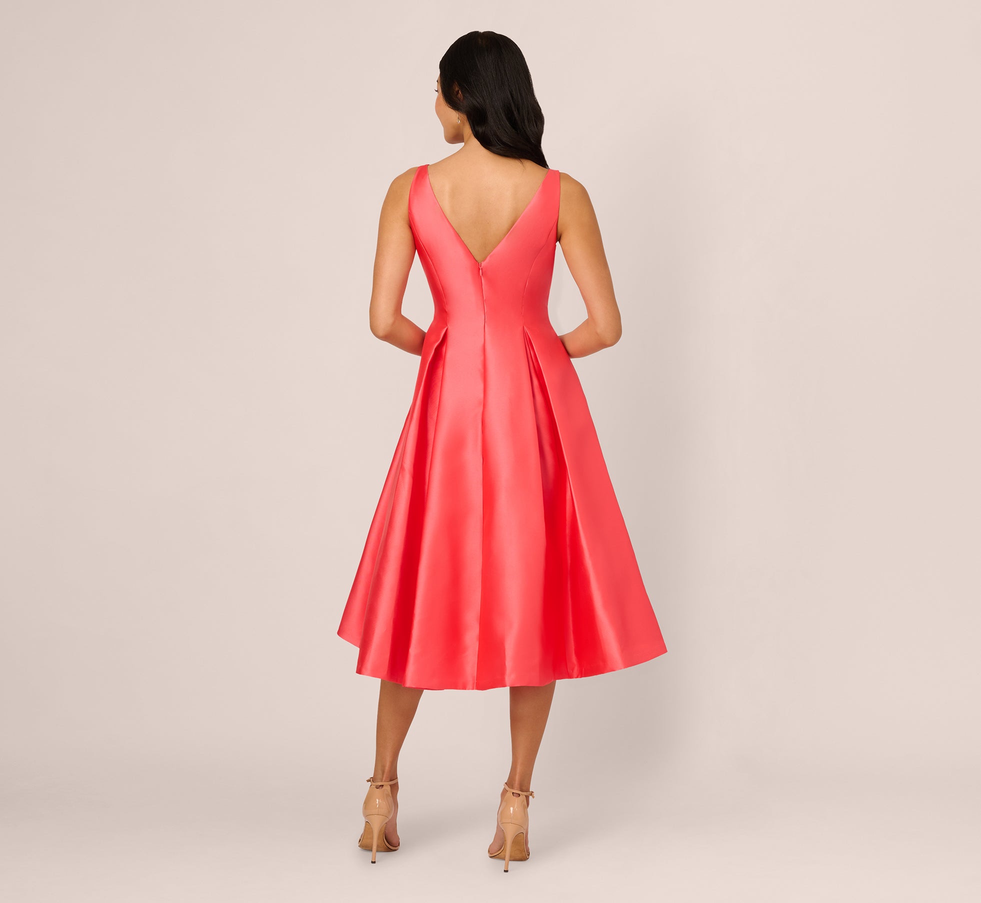 Sleeveless Mikado Fit And Flare Midi Dress With V-Back In Desert Flower