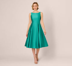 Sleeveless Mikado Fit And Flare Midi Dress With V-Back In Botanic Green