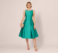 Sleeveless Mikado Fit And Flare Midi Dress With V-Back In Botanic Green