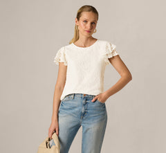 Lace Top With Ruffled Sleeves In Natural
