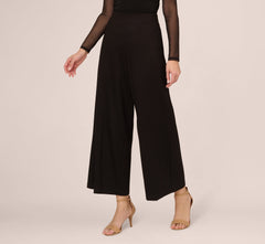 Ponte Knit Wide Leg Pants With Elastic Waist In Black