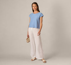 Cap Sleeve Crochet Scallop Sweater Top In Classic Blue