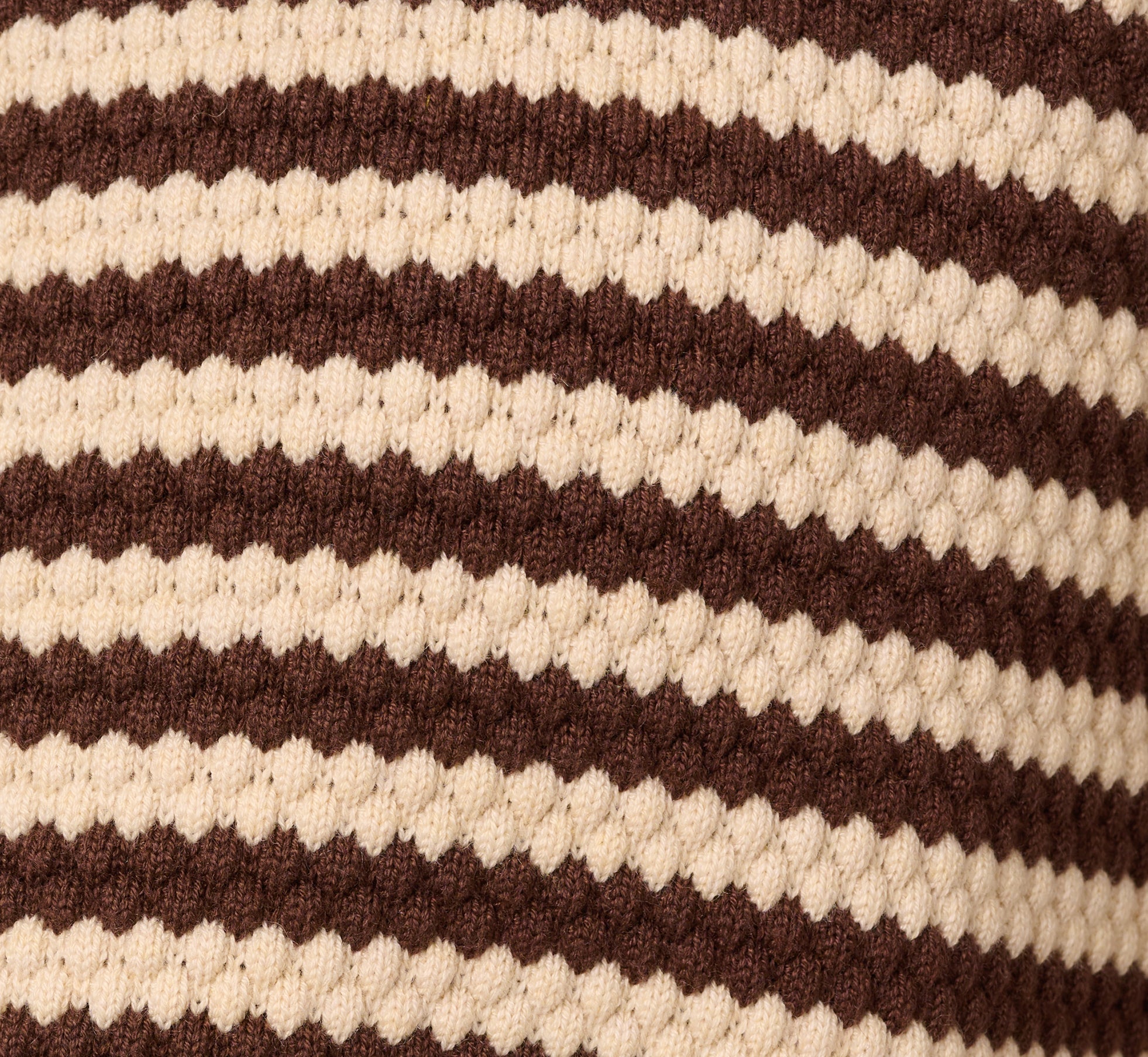 Crew Neck Button Front Striped Pointelle Cardigan Sweater In Cream Dark Brown