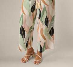 Rope Belt Floral Printed Wide Leg Pant In Seafoam Flowing Leaf