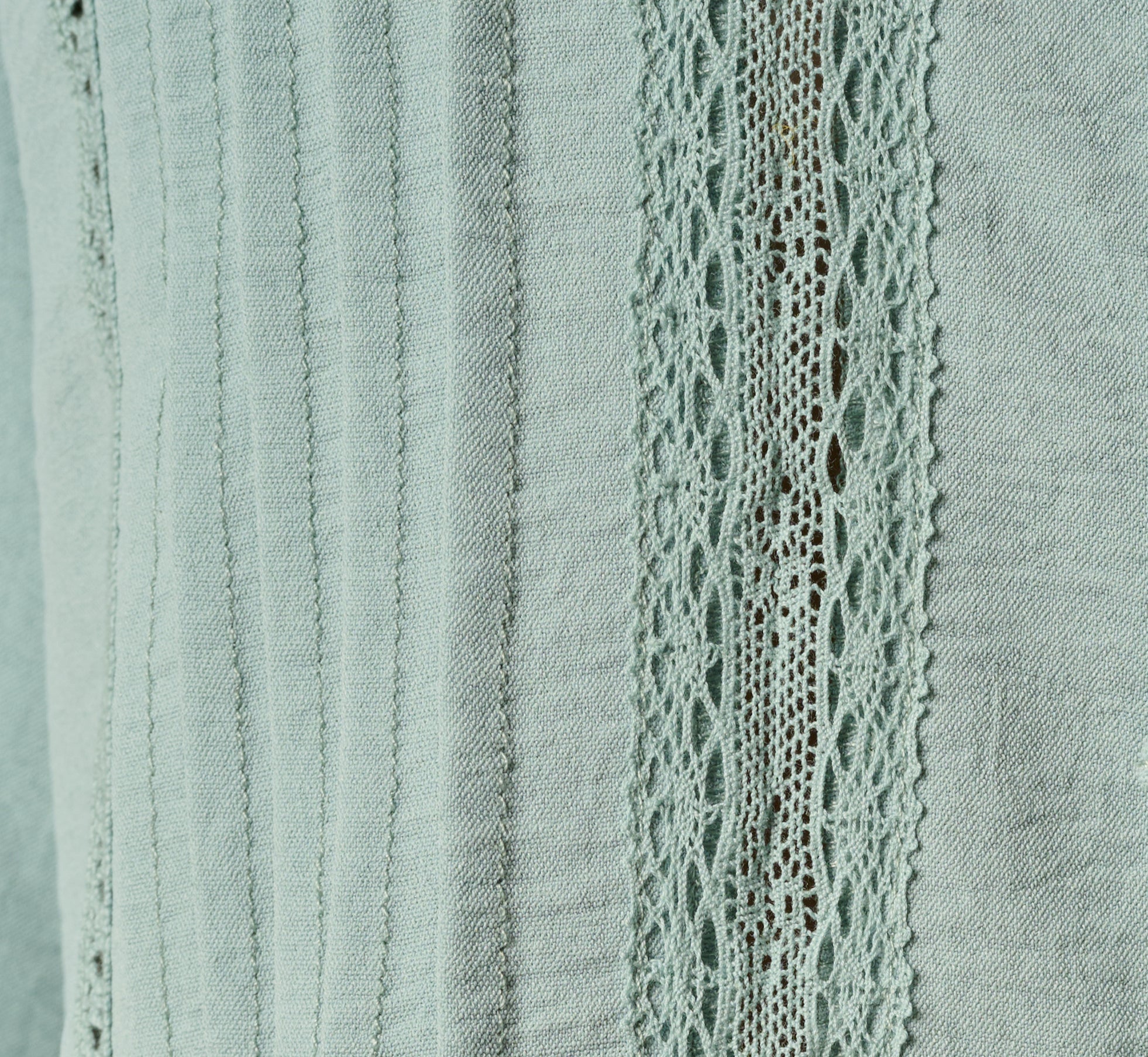 Short Sleeve Pintuck Lace Tie Front Top In Dusty Seamist