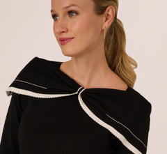 Off Shoulder Bow Collar Sweater In Black Ivory