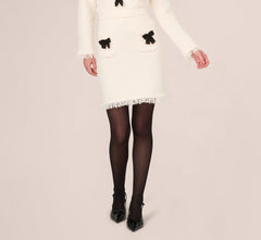Chenille Boucle Bow Skirt In Ivory Black