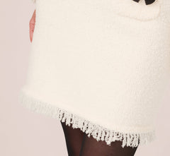 Chenille Boucle Bow Skirt In Ivory Black