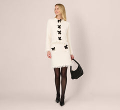 Chenille Boucle Bow Skirt In Ivory Black