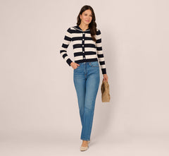 Striped Open Knit Sailor Collar Cardigan In Blue Moon Ivory