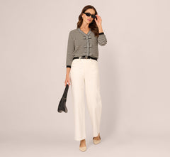 Three Quarter Sleeve Bow Pullover Sweater In Cream Black