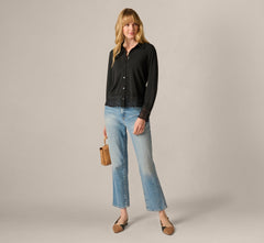 Long Sleeve Crochet Lace Collared Blouse In Black