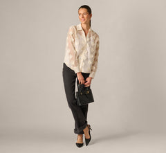 Long Sleeve Sheer 3D Floral Petal Blouse In Cream Frosting