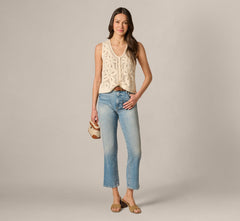 Open Knit Floral Crochet Vest In Oatmeal