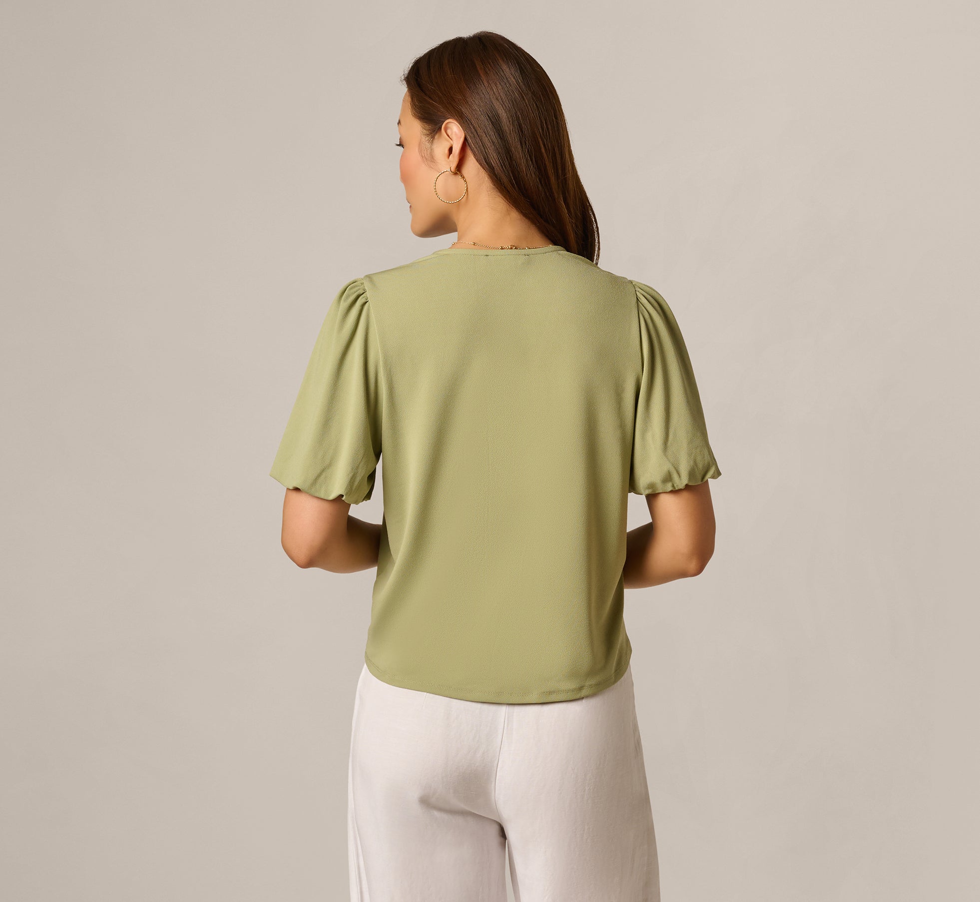 Short Sleeve Tie Waist Pullover Top In Oak Moss