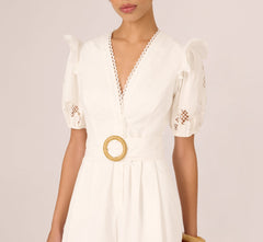 Puff Sleeve Cotton Lace Rumper In Ivory