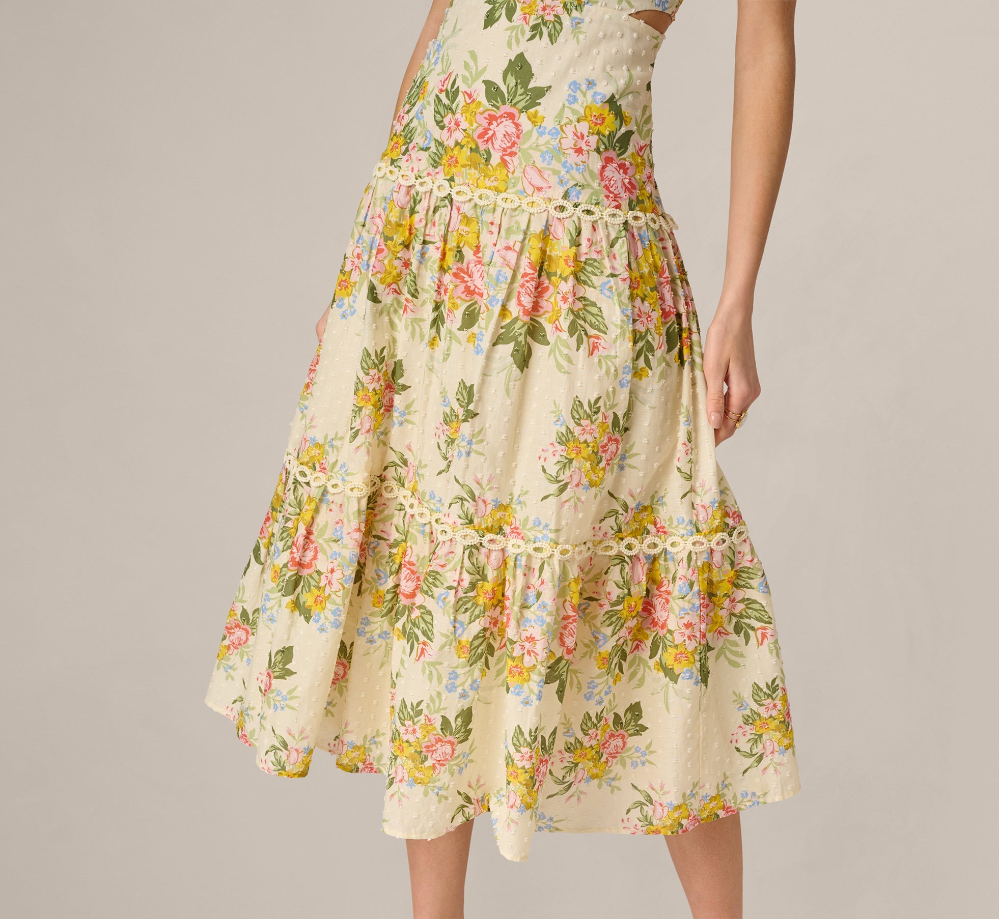 Cotton Vintage Floral Midi Sundress In Pale Yellow