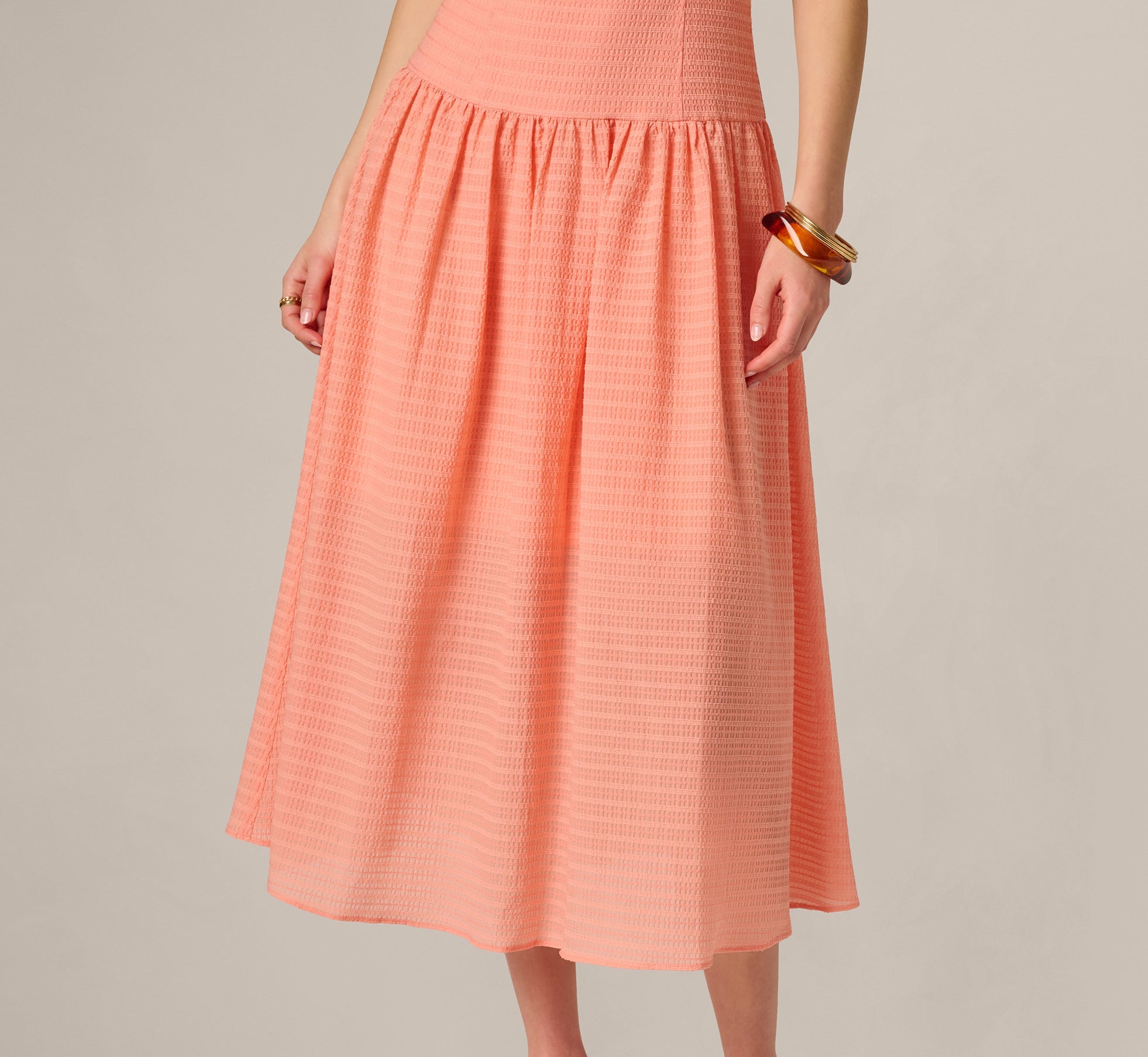 Drop Waist Seersucker Beaded Strap Sundress In Coral