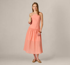 Drop Waist Seersucker Beaded Strap Sundress In Coral