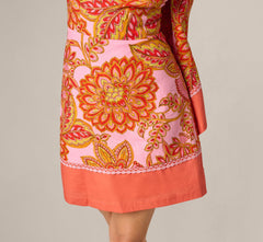 One Shoulder Bell Sleeve Paisley Short Dress In Pink Multi