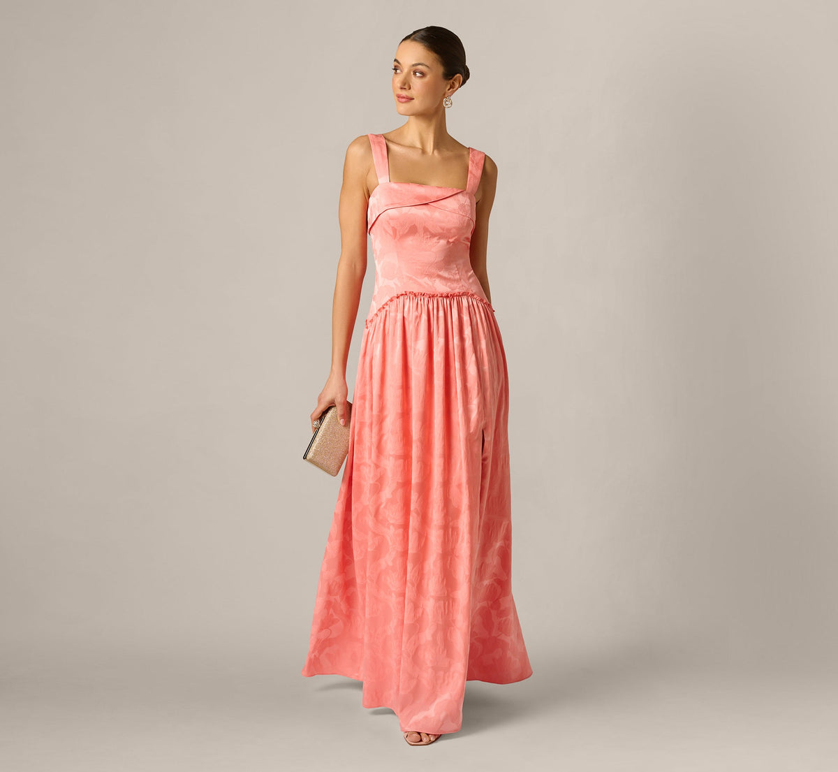 Drop Waist Butterfly Jacquard Gown In Coastal Sun