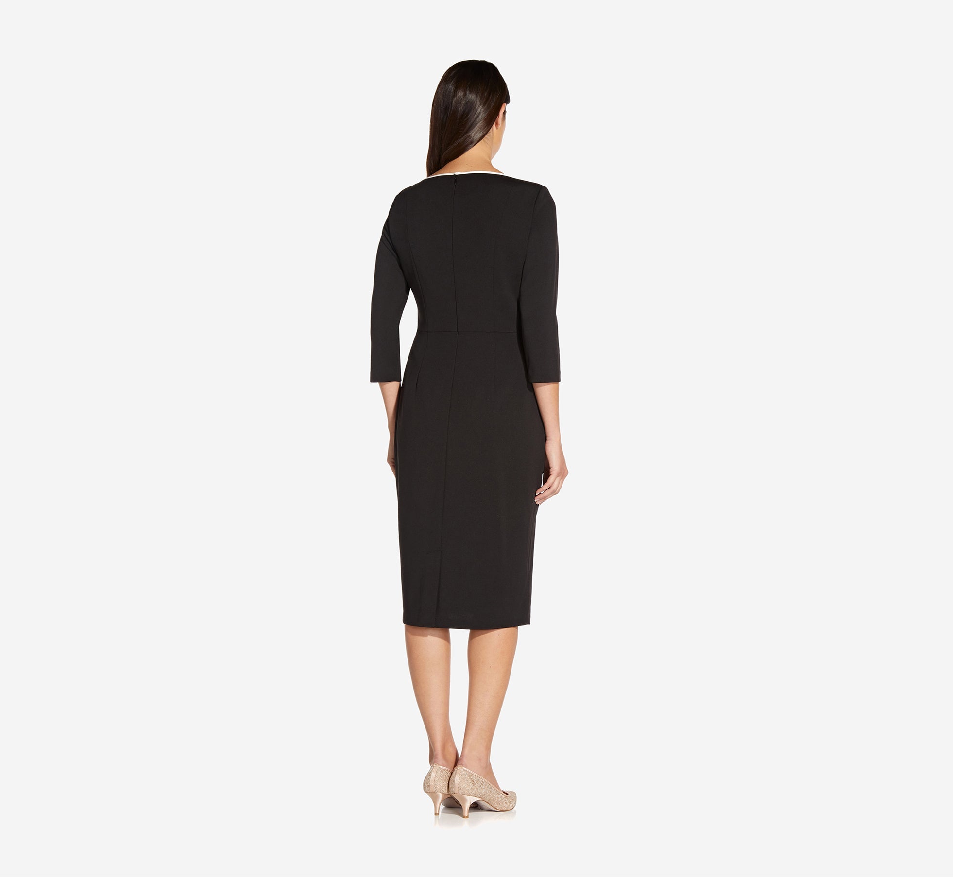 Knit Crepe Tie Dress In Black Ivory