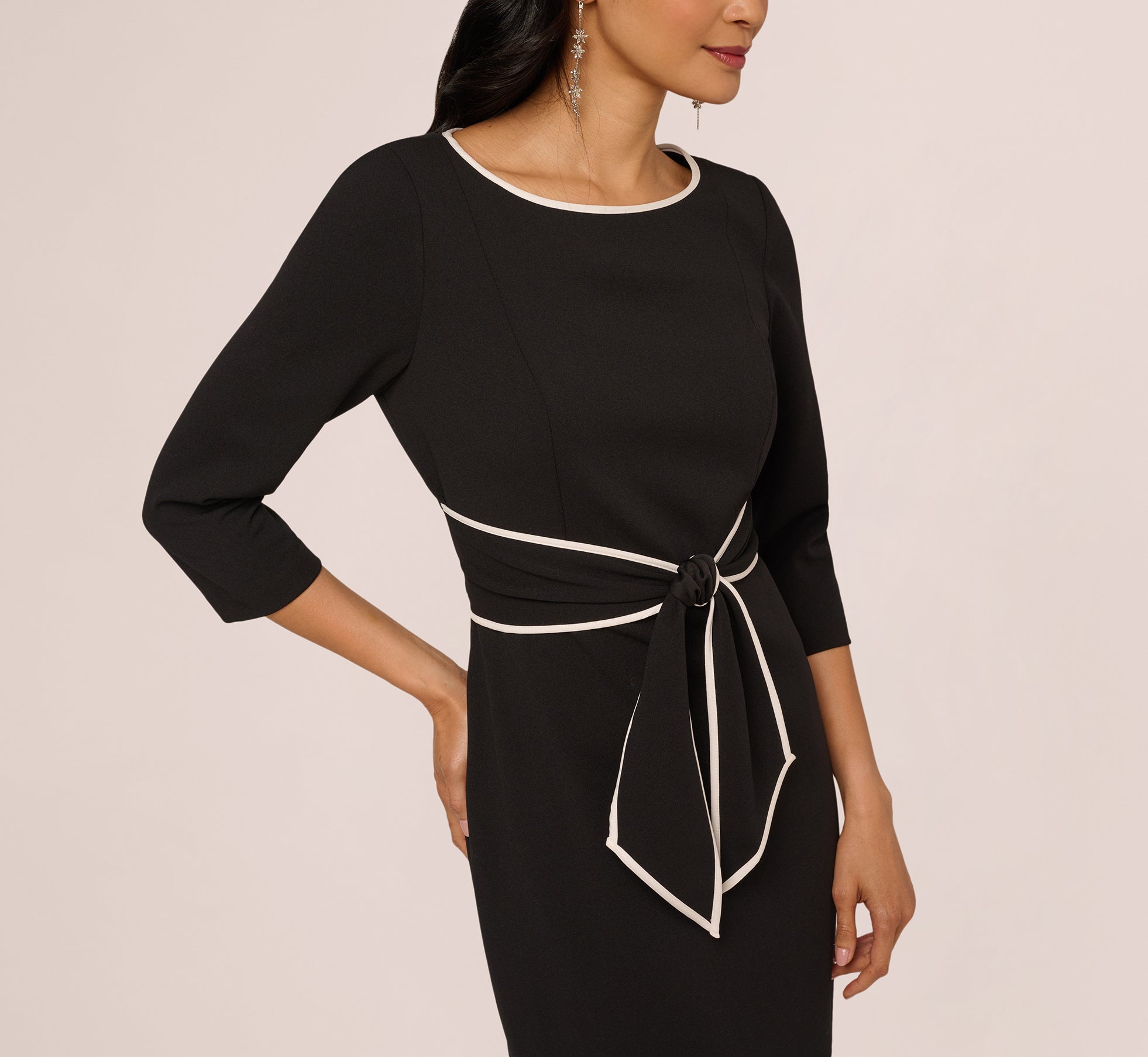 Knit Crepe Tie Dress In Black Ivory