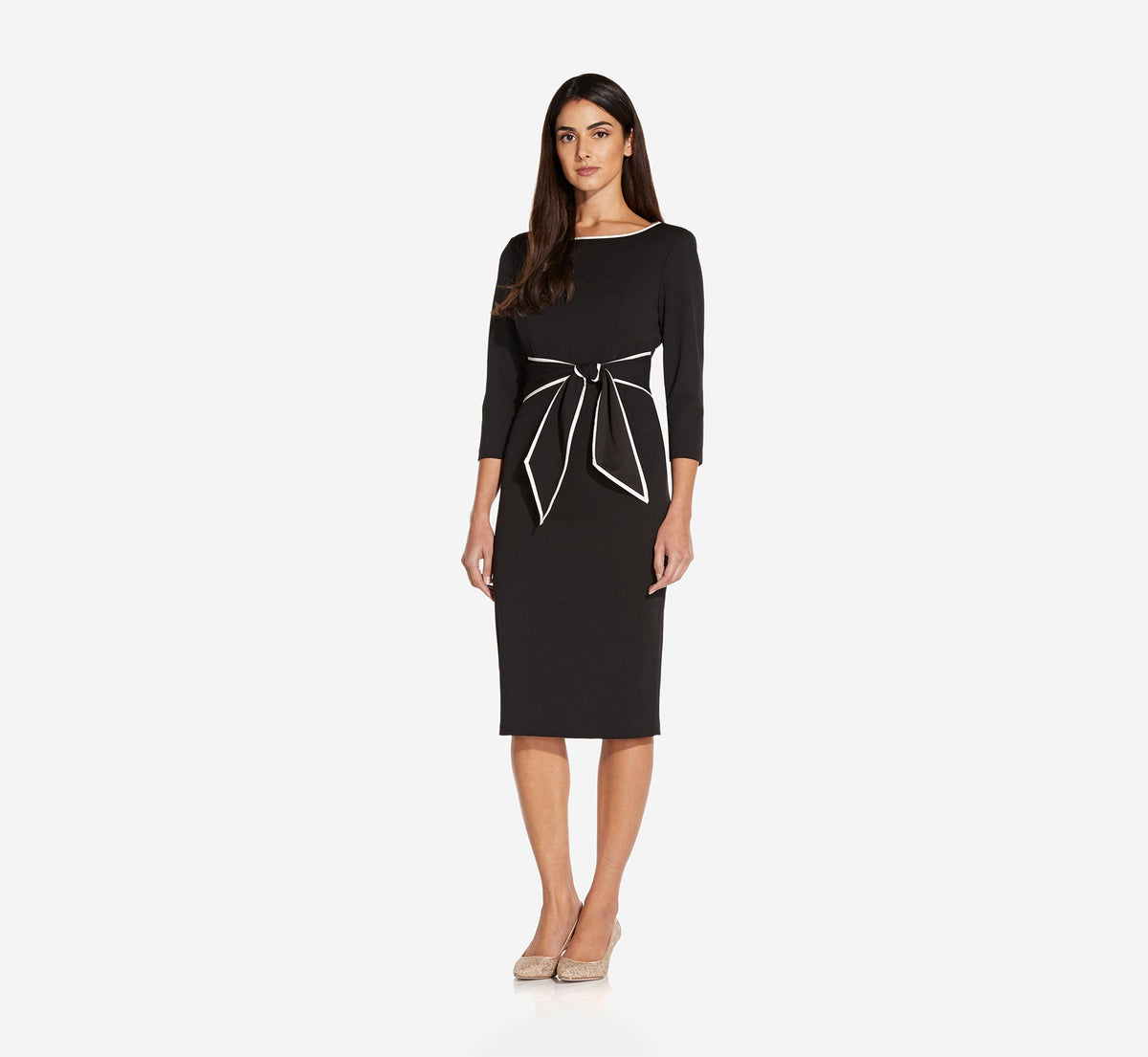 Knit Crepe Tie Dress In Black Ivory