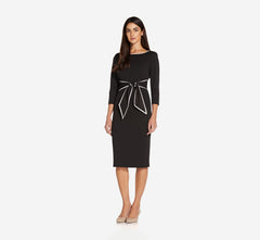 Knit Crepe Tie Dress In Black Ivory