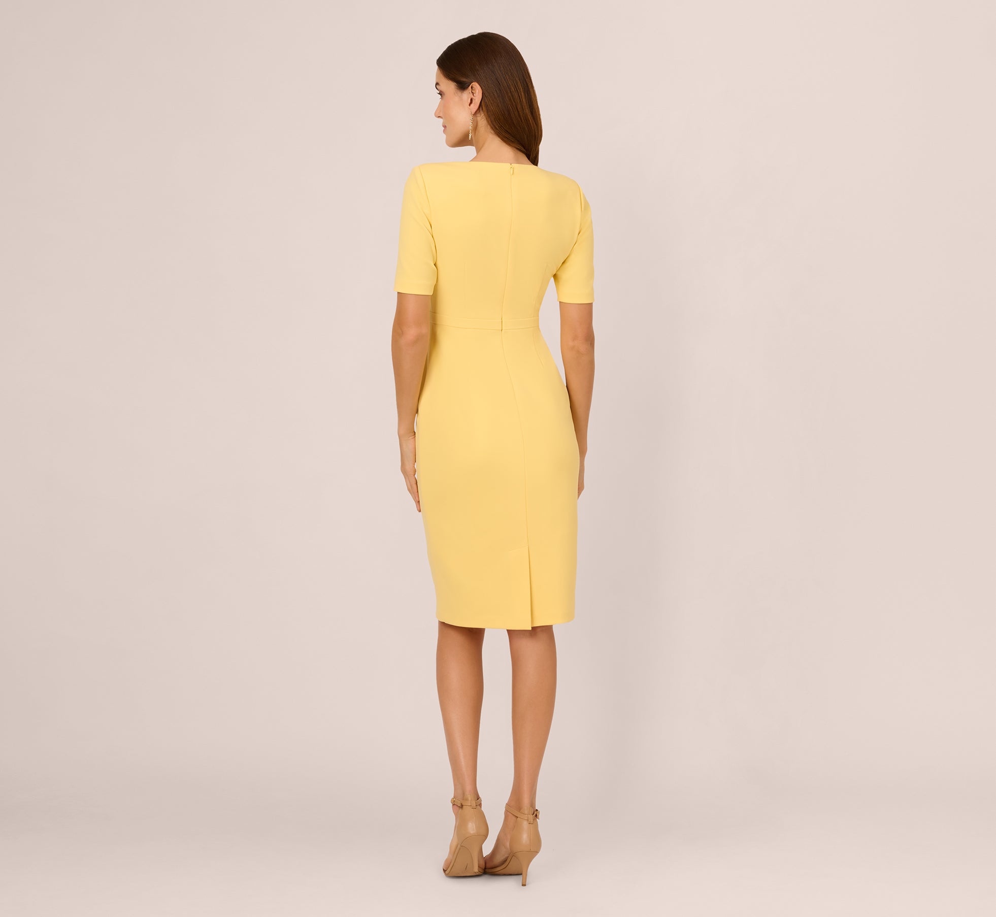 Short Sleeve Bow Waist Sheath Dress In Warm Sun