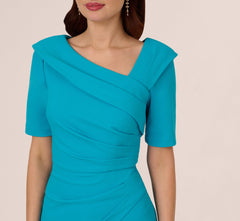 Short Sleeve Asymmetrical Wide Leg Crepe Jumpsuit In Bel Air Blue