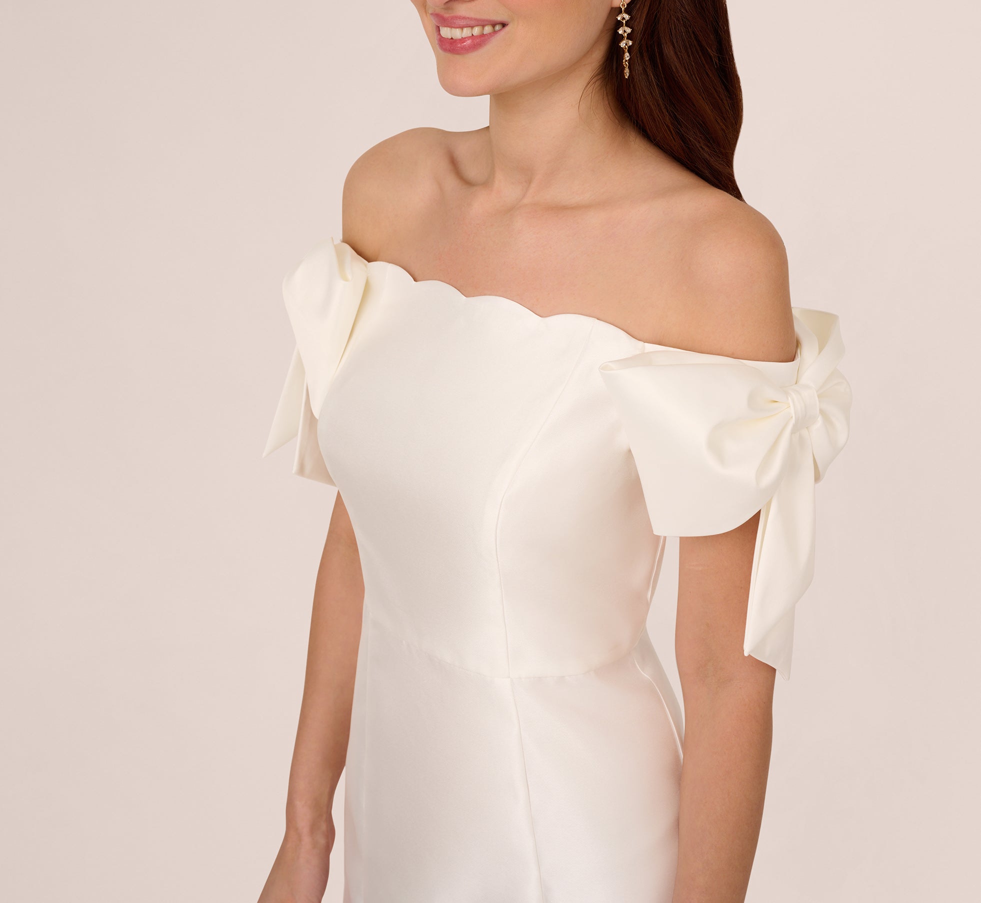 Off Shoulder Bow Sleeve Cocktail Dress In Ivory